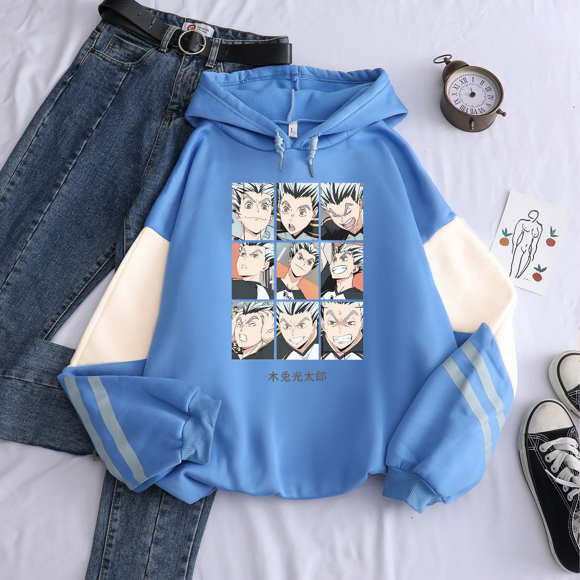 Haikyuu Anime Bokuto Manga Shoyo Volleyball Creative Patchwork Hoodies Sweatshirt Harajuku Oversized Unisex Winter Warm Hoodies