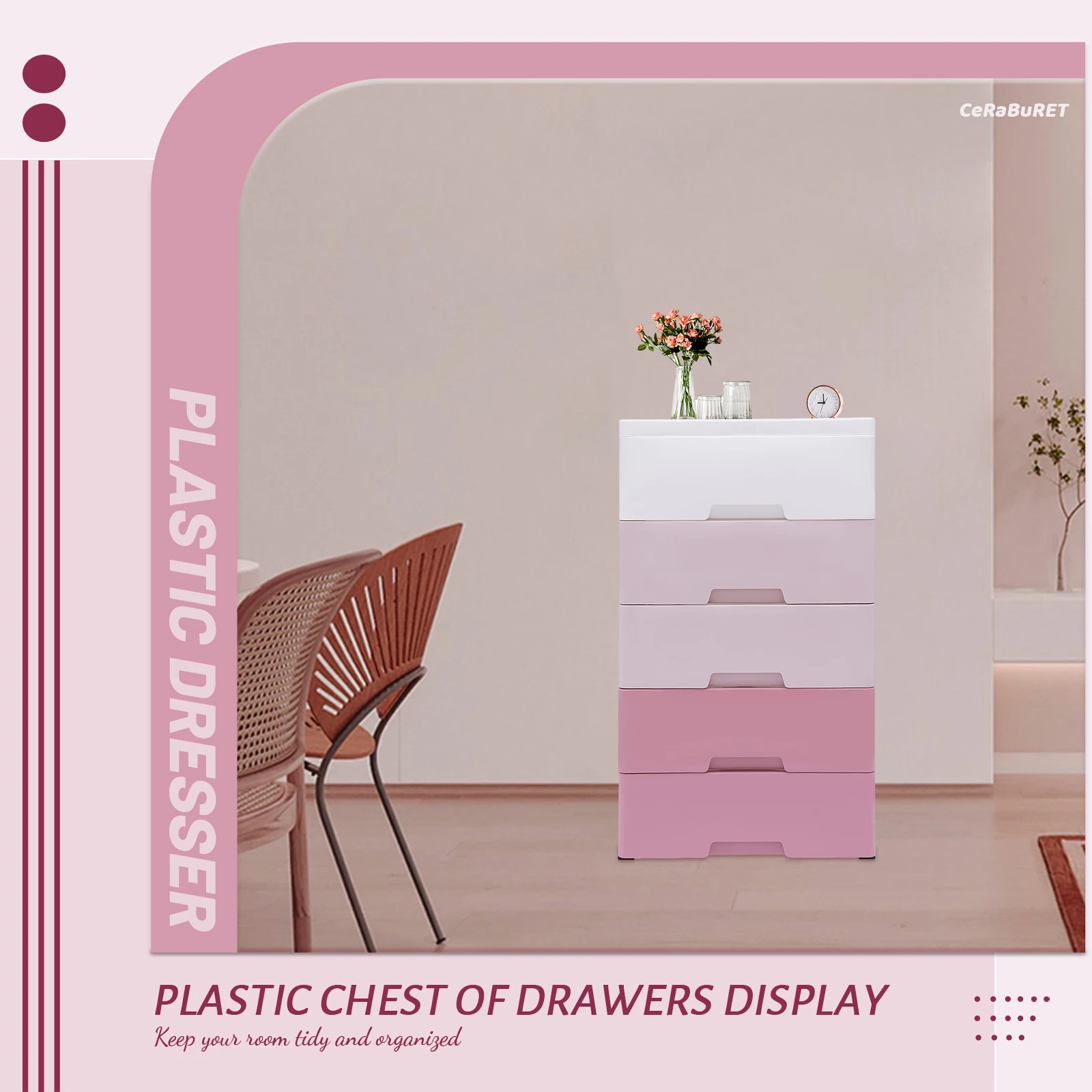 

5-Layer Plastic Dresser Cabinet Cupboard Storage Clothes Storage w/ 5 Drawers Stackable Closet Organizer Shelf Bedroom Furniture