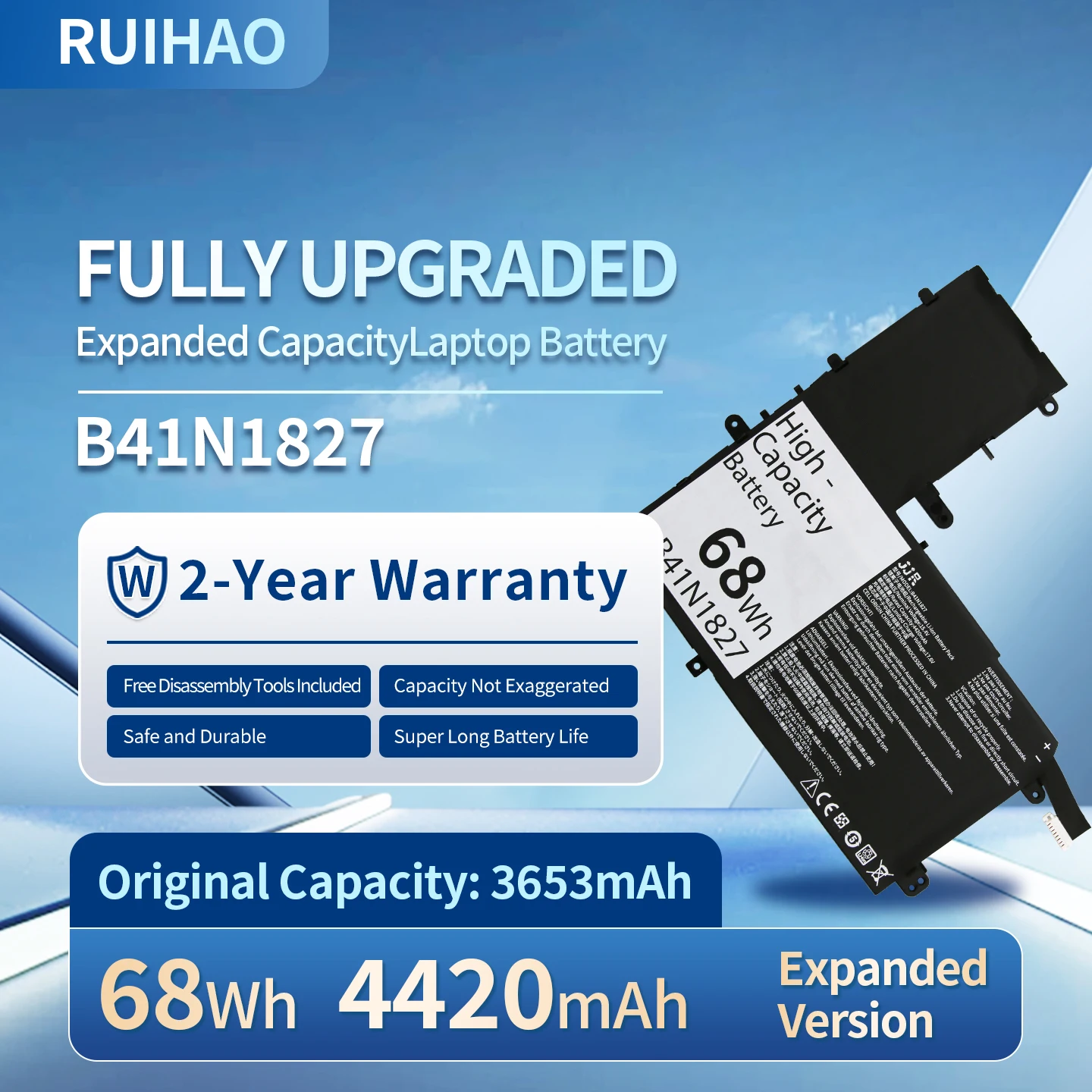 Batería para portátil B41N1827 68Wh 15.4V para Asus ZenBook Flip 15 UM562IA UX562IA UX562FA-AC033T UX562FD UX562IQ