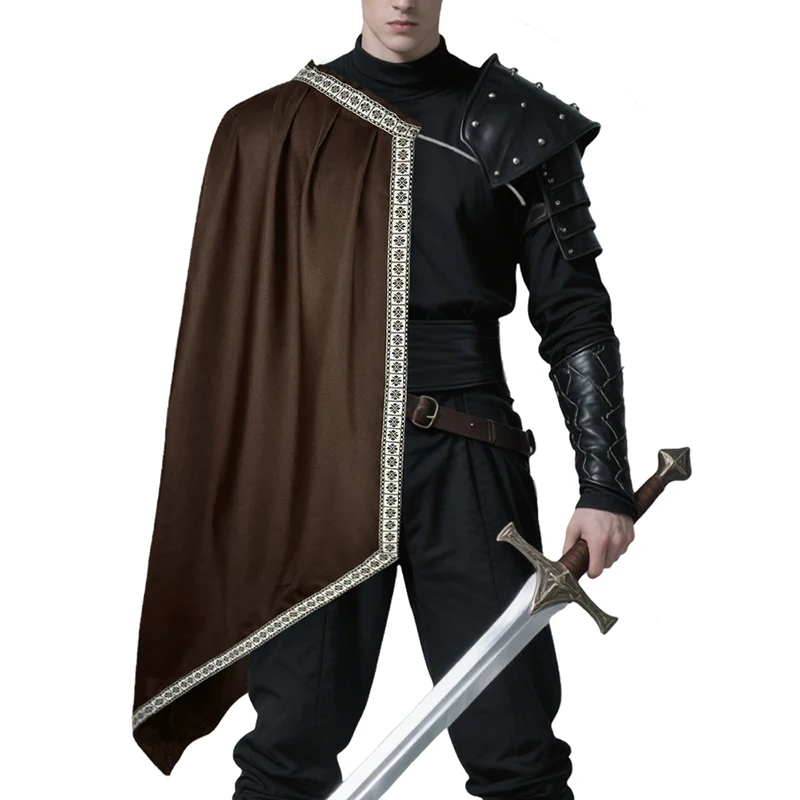 Capa de caballero Medieval, cuello con cordón de medio hombro, chal de guerrero renacentista, disfraces de Cosplay de gladiador samurái para Halloween para hombres