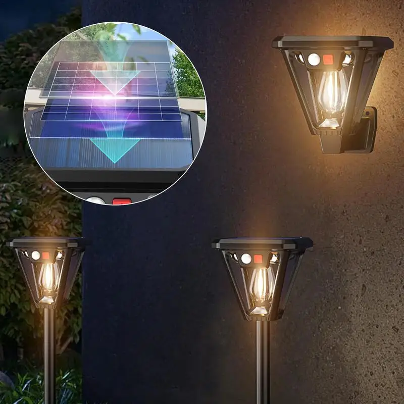 LED Wall Lights 3 Modes Solar Ground Light 2PCS Outdoor Multipurpose Wall Lights Intelligent LED Lights For Porch Garden Deck