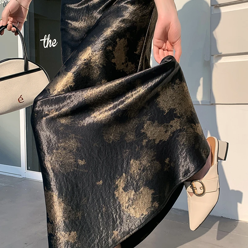 Koreaanse stijl elegante satijnen tie-dye bodycon vintage lange rok dames lente zomer mode hoge taille casual zeemeermin rokken