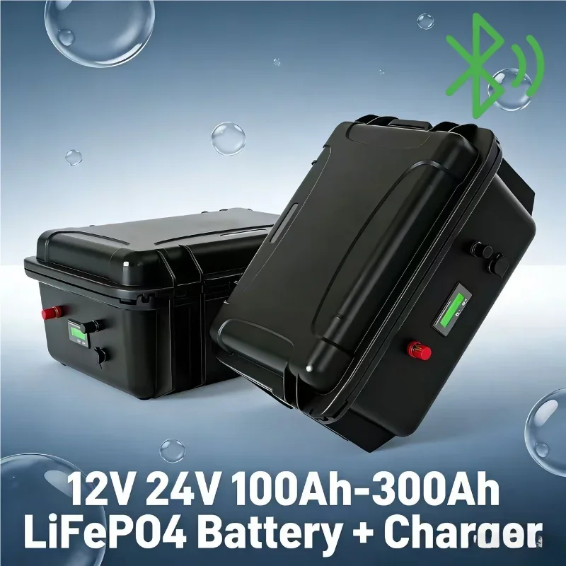12V/24V LiFePO4 Battery Pack (100Ah-400Ah) - Marine & Solar Grade Lithium Battery with Built-in Bluetooth BMS for Off-Grid, RV,