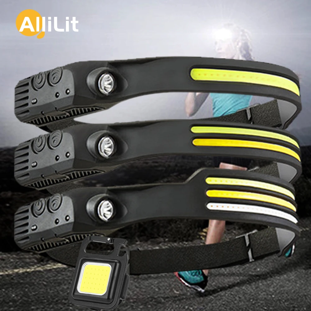 1~2 PC Induction COB Headlight Outdoor Cycling Camping Light USB Charging Night Running Light Strong Hiking Headlamp