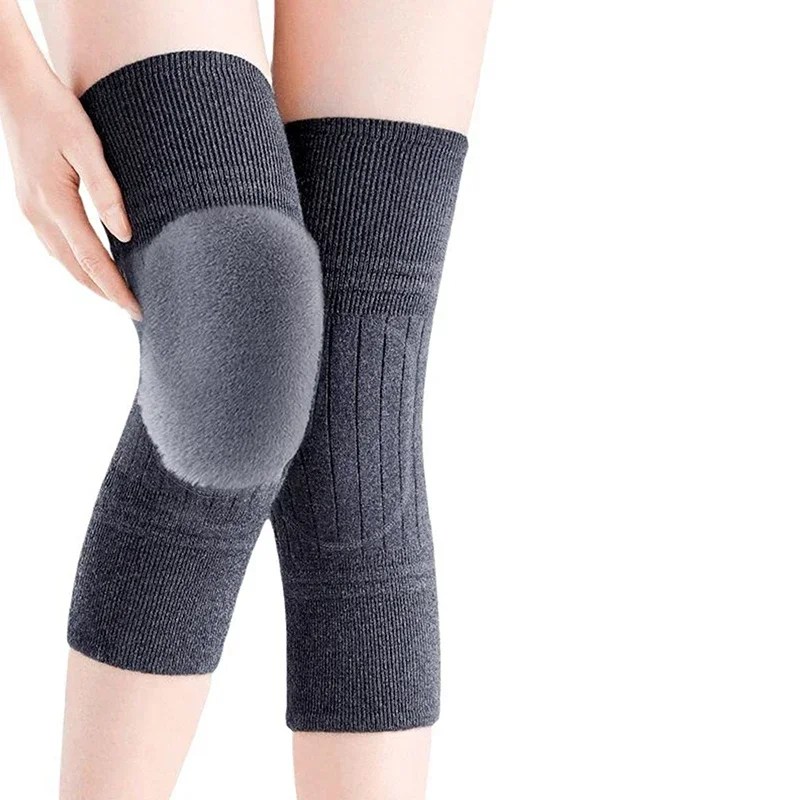 1Pair Unisex Cashmere Wool Knee Brace Pads Winter Warm Thermal Knee Warmers Thicken Lengthen Breathable Elastic Knees Sleeves