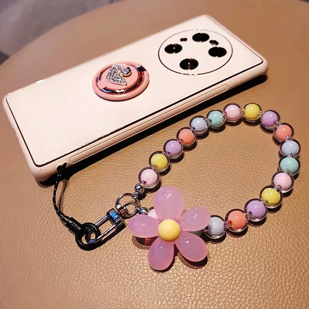 Colorful Lanyard Bow Heart Beaded Bracelet Flower Butterfly Phone Charm Pearl Mobile Phone Wrist Strap Acrylic Anti-Lost Chains images - 6