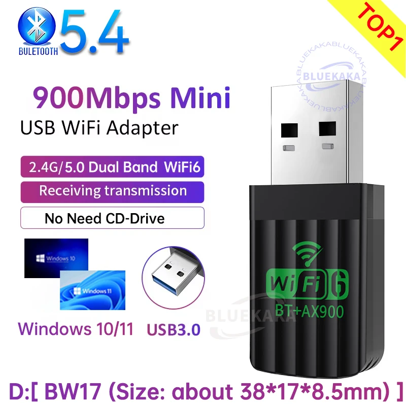 

Сетевая карта 2IN1 без драйверов WiFi6 Bluetooth 5,4 AX900 Мбит/с двухдиапазонный адаптер беспроводного приемника 2,4G + 5 ГГц для ПК, ноутбука Win10/11