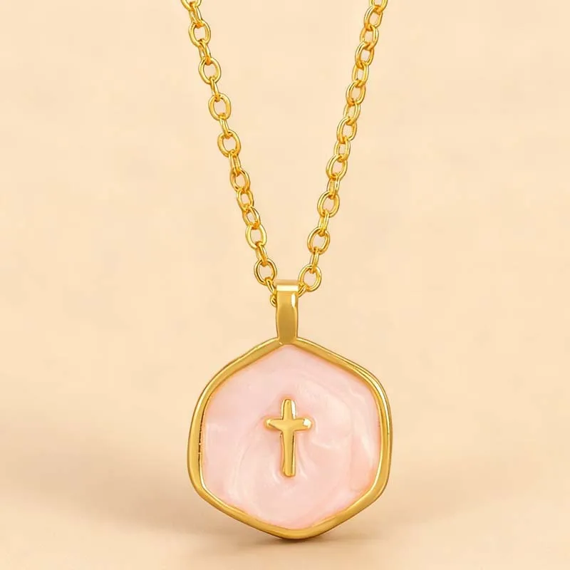 Dainty Enamel Oil Drip Irregular Corss Pendant Necklace for Women Minimalist Link Chain Vintage Statement Jewerly Gifts