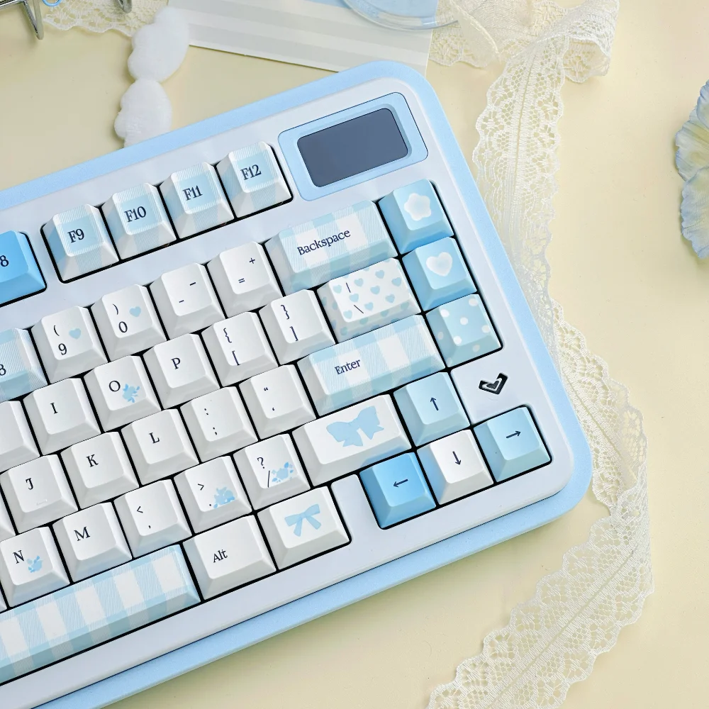 Sea Breeze Fog Island Keycaps 138Keys Cherry Profile French Romantic Floral Lace Blue Keycap PBT Key Cap for Mechanical Keyboard