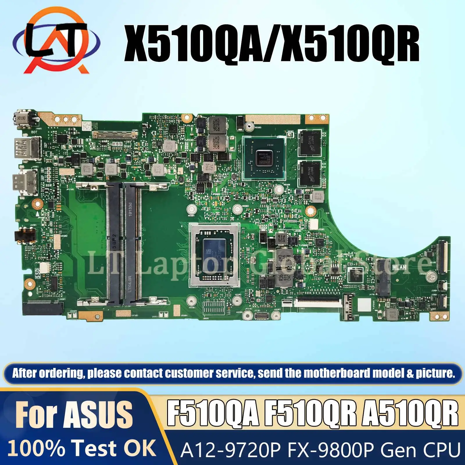 

X510QA Mainboard For ASUS X510QR A510QA A510QR F510QA F510QR Laptop Motherboard A12-9720P FX-9800P CPU DDR4 Test OK