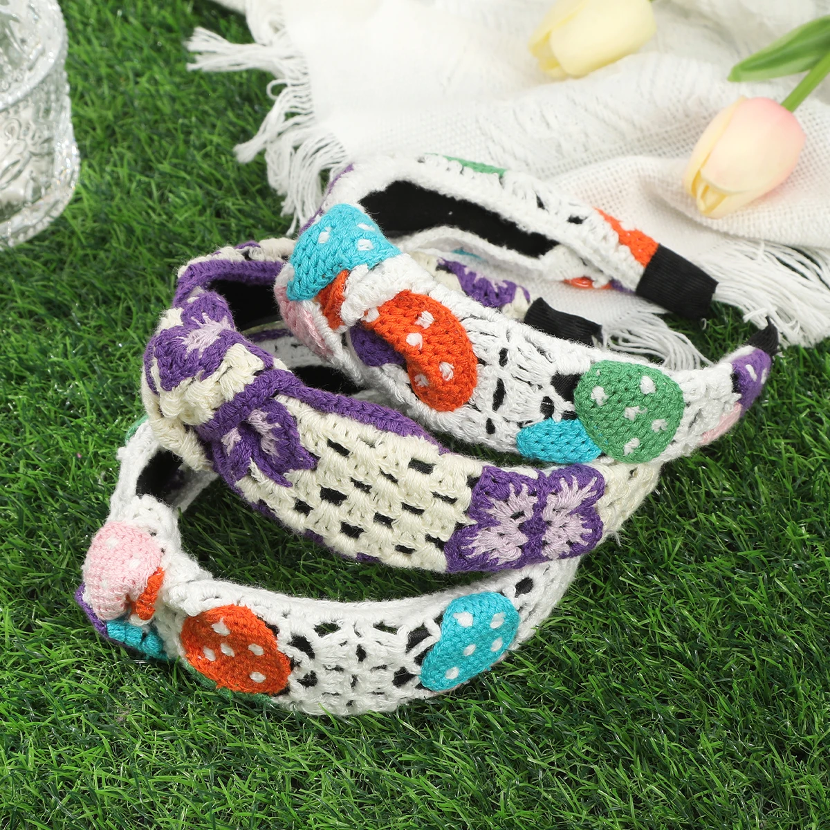 AWAYTR Knitted Mushroom Strawberry Headbands Farbic Floral Wide Headband Plastic Hair Accessories For Women Trends