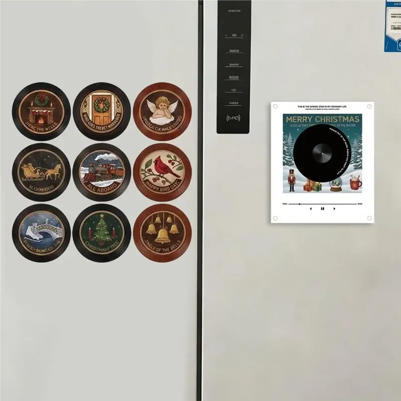 ABGH-Xmas Magnetic Music Fridge Magnet Vintage Vinyl Record Refrigerator Magnets Enabled For Refrigerator Decor