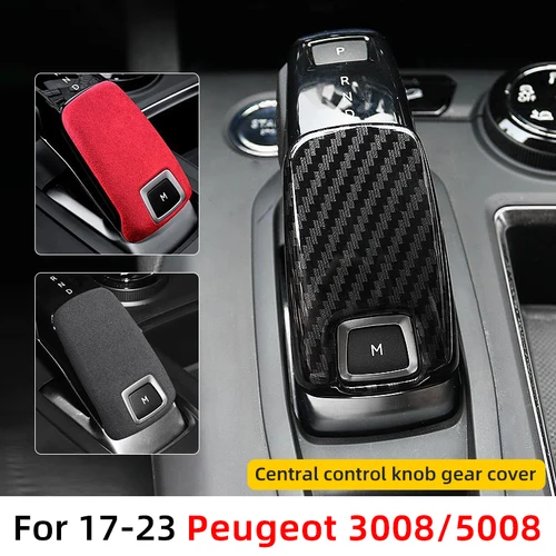 Accesorios para coche, manija de engranaje de cuero y fibra de carbono, decoración compatible con palanca de cambios automática, decoración Interior para Peugeot 3008 5008