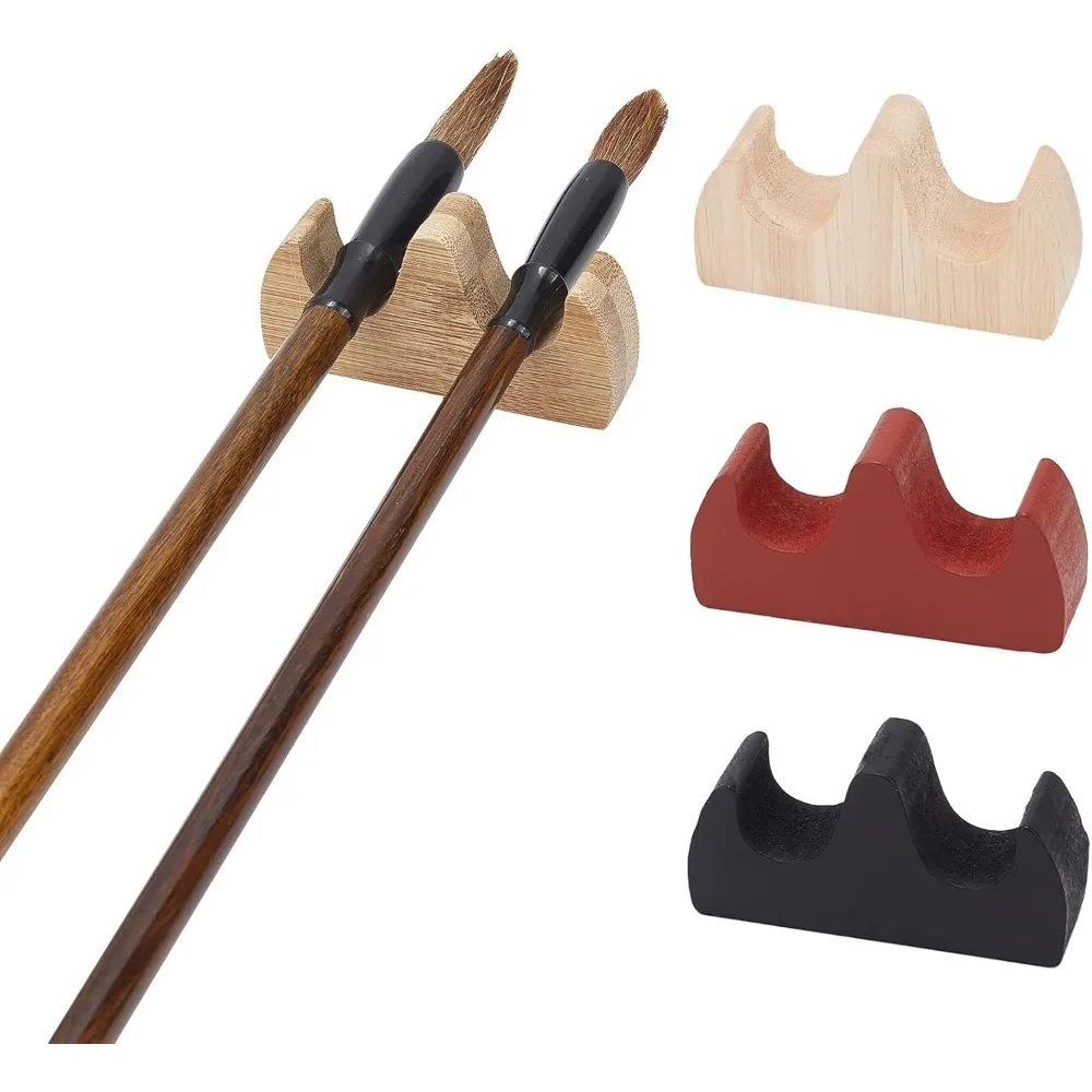 8pcs Painting Brush Rest Stand 4 Color Calligraphy Brush Holder Fire Shaped Wooden Writing Brush Rack Flat Weightpaper for