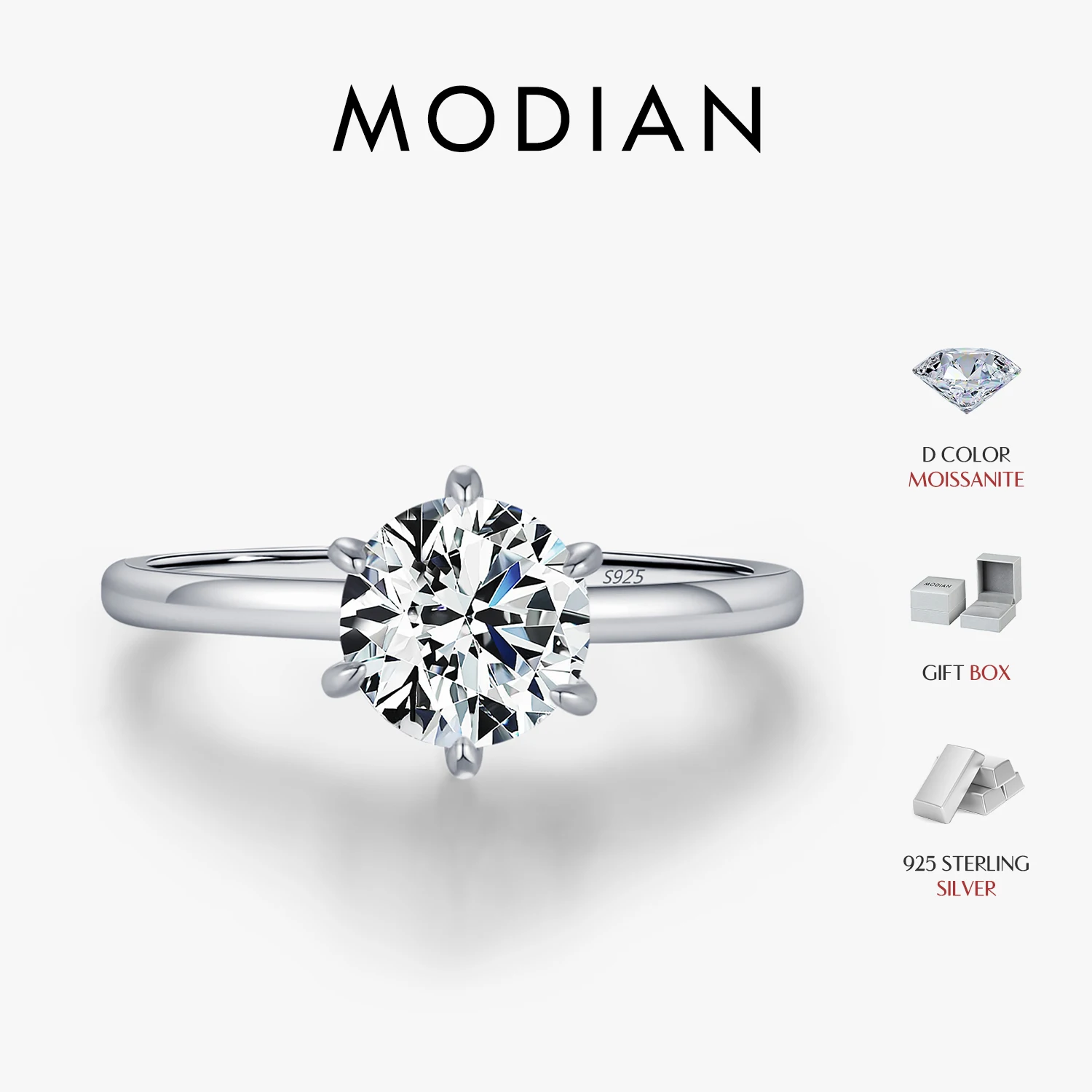 

MODIAN 1CT Moissanite Lab Diamond Ring For Women 925 Sterling Silver Wedding Engagement Platinum Plated Fine Jewelry