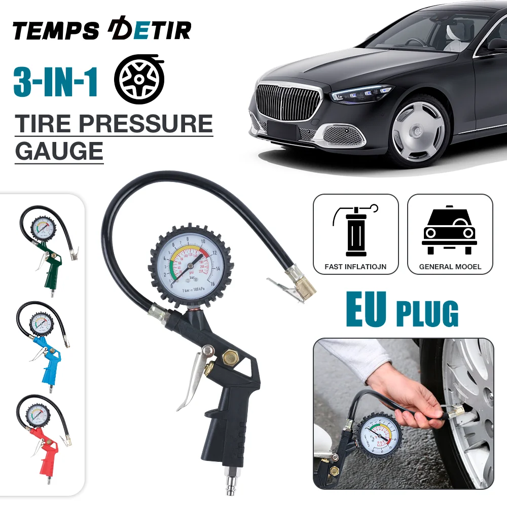 

220PSI Multifunctional Tire Air Pressure Monitoring Gauge Tester Air Compressor Inflator Pump Tools Pressure Gauge EU Interface