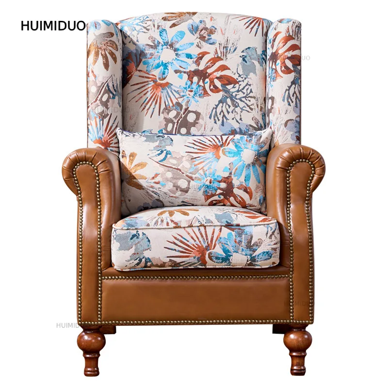 Mahogany-core all-solid wood tiger chair, master chair, fabric single chair, home living room high-back single sofa chair