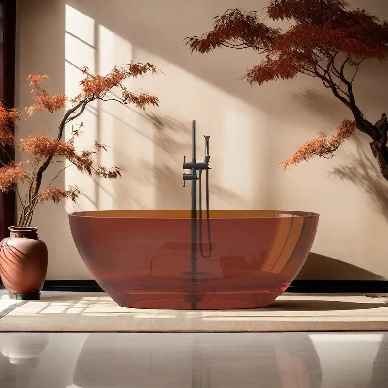 

Transparent color pure resin bathtub Internet celebrity independent integrated oval hotel B & B artificial stone bathtub crystal