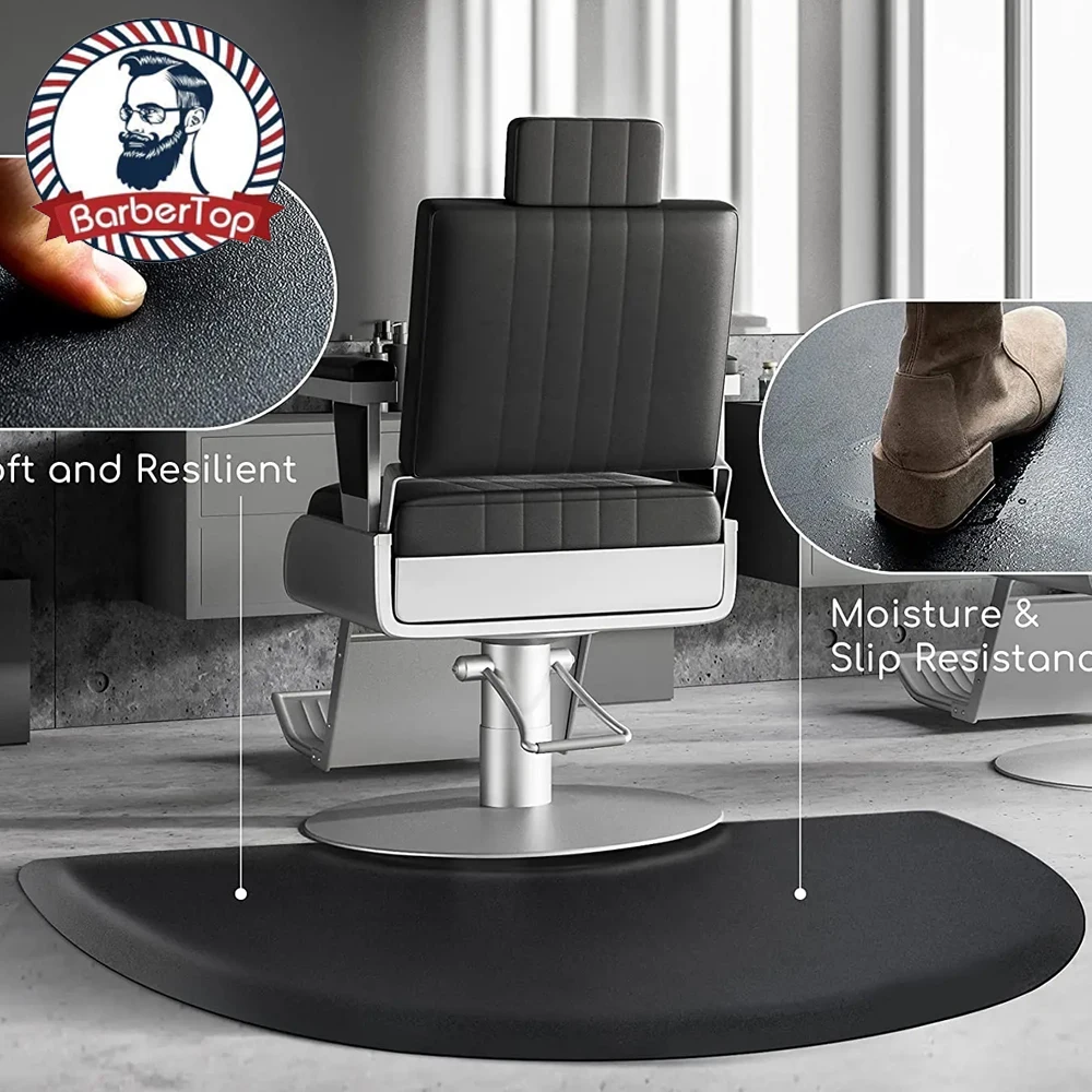 Salon Chair Mat for Barber Shop Anti-Fatigue Floor Mat Salon Floor Mat - Black Semi Circle Salon Mat for Hair Stylist Thick Salo