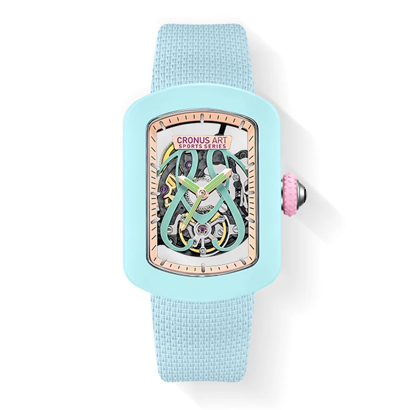 CRONUSART Orologio automatico da donna 29mm Orologio da polso meccanico da donna Cassa tonneau in zaffiro Quadrante scheletrato luminoso