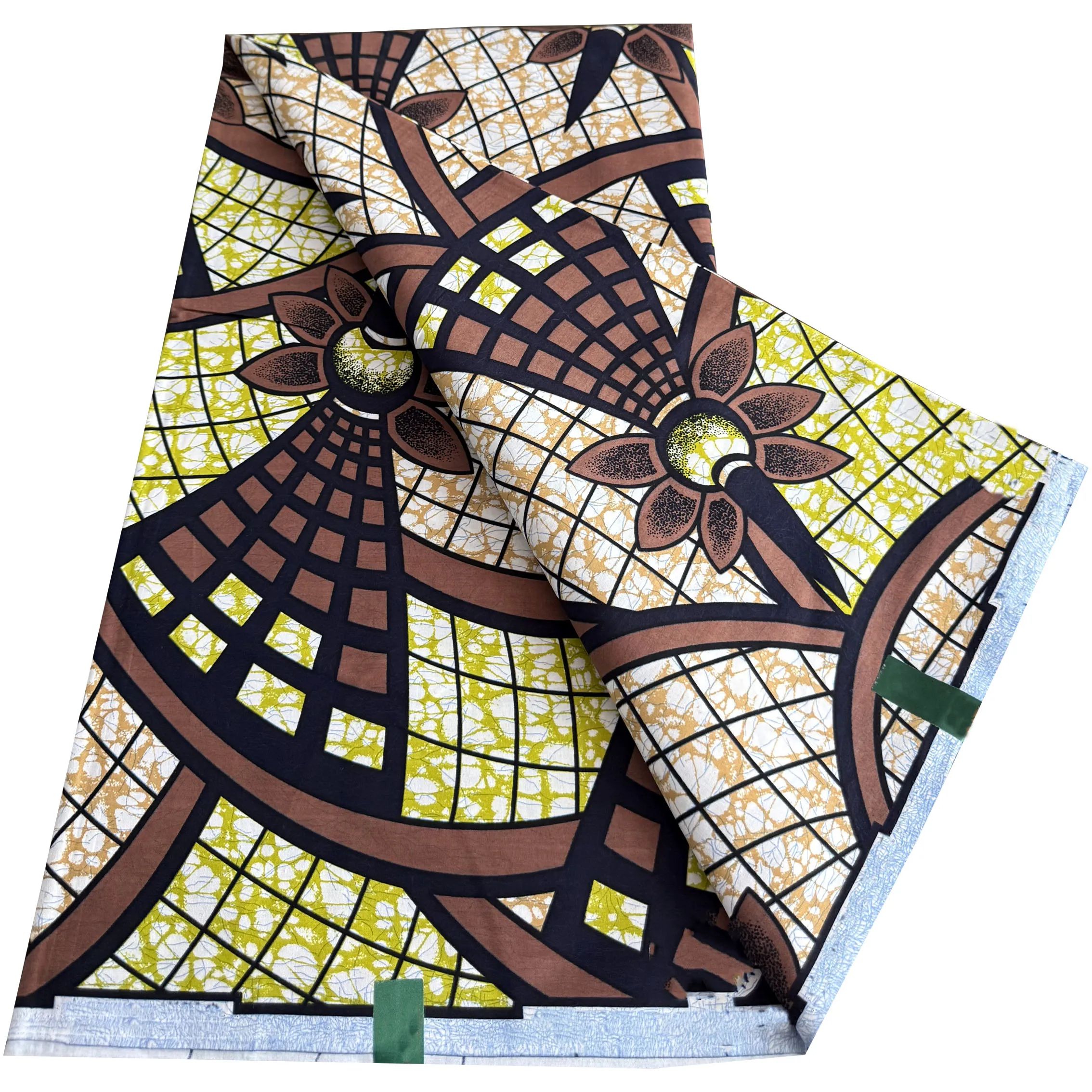 African Real Wax Print Fabric 100% Cotton Ankara Geometric Flower Pattern 6 Yards Dutch Style Batik Pagne for Women Dress Sewing
