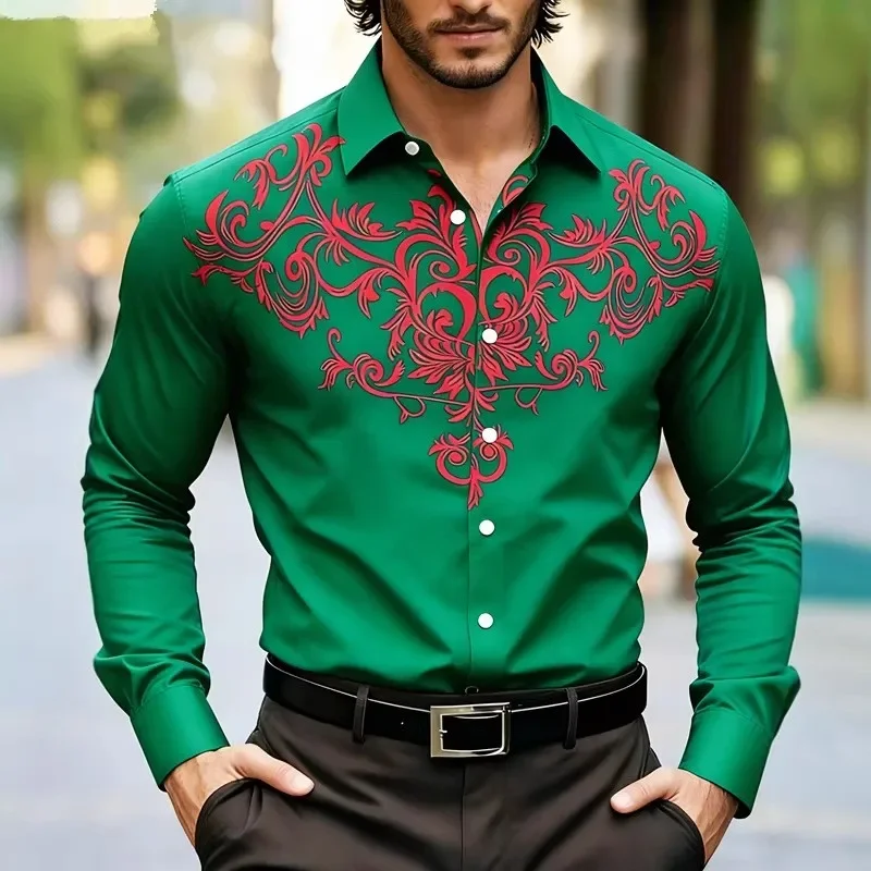 

Men's Loose Casual Shirt with Cross-border Retro Printing High-end Feeling Breathable and Slightly Elastic Shirt Men's Shirt