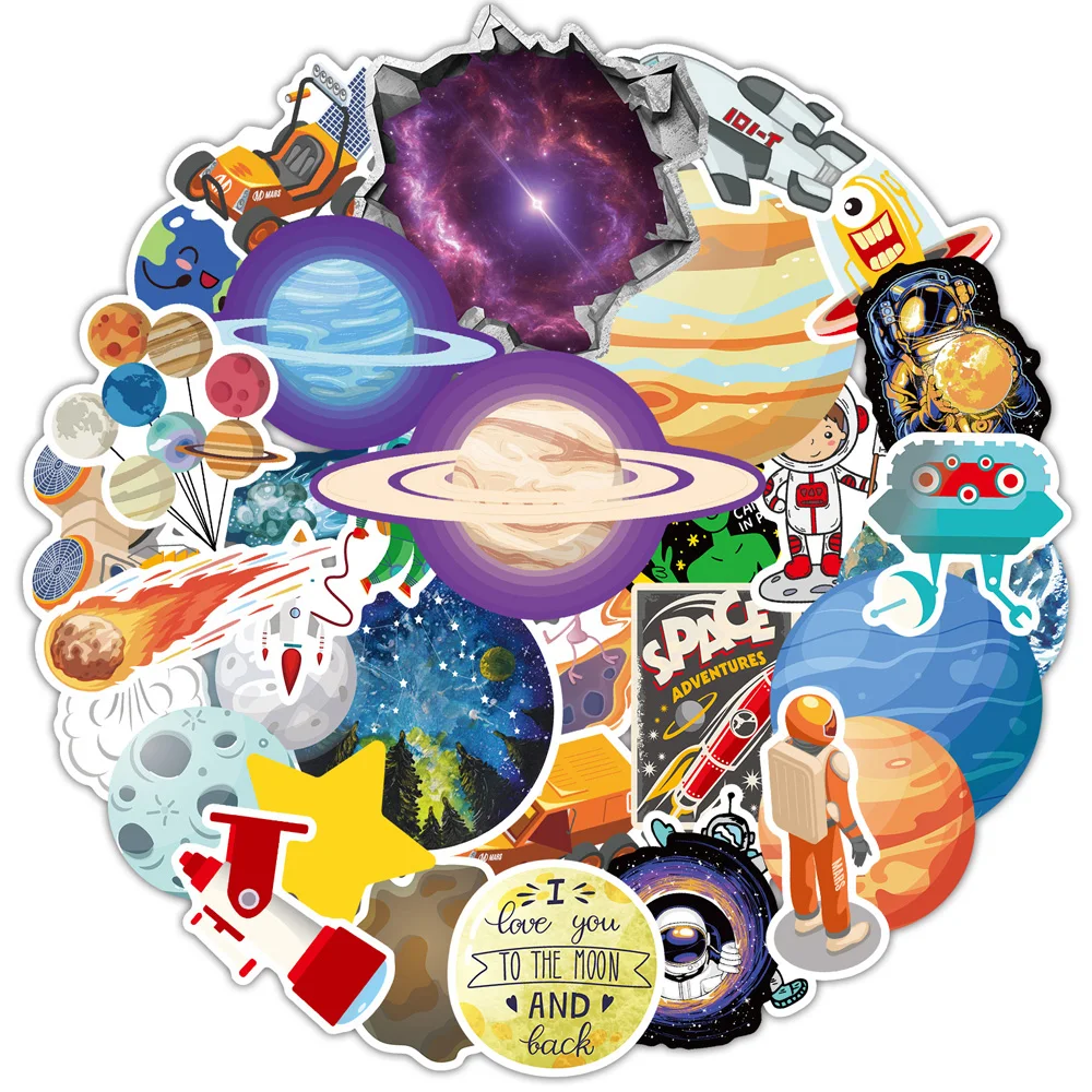 10/30/65pcs Outer Space Stickers Toys for Kids UFO Astronaut Rocket Ship Planet Sticker for Scrapbooking Luggage Laptop Phone