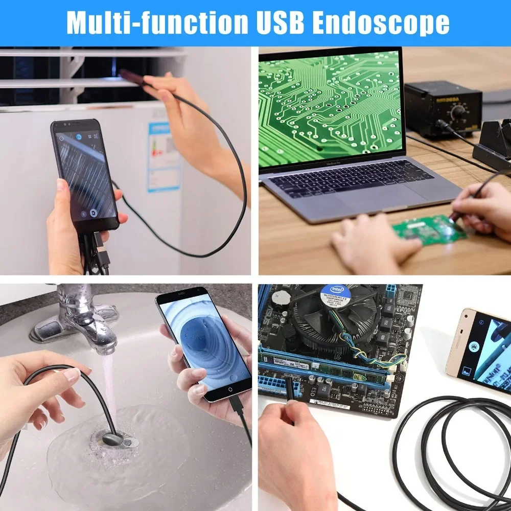 3in1 6LED USB Snake Endoscope Borescope HD Inspection Camera Scope Waterproof Industrial Endoscope for Android Type C