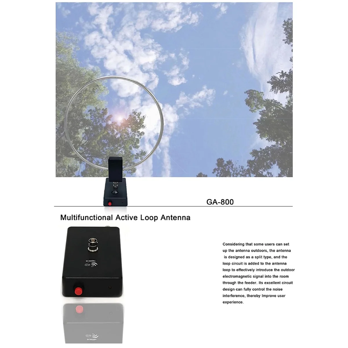 GA-800 Active Loop Antenna Shortwave Antenna 10KHz-159MHz HF Antenna with Portable Design for Radios