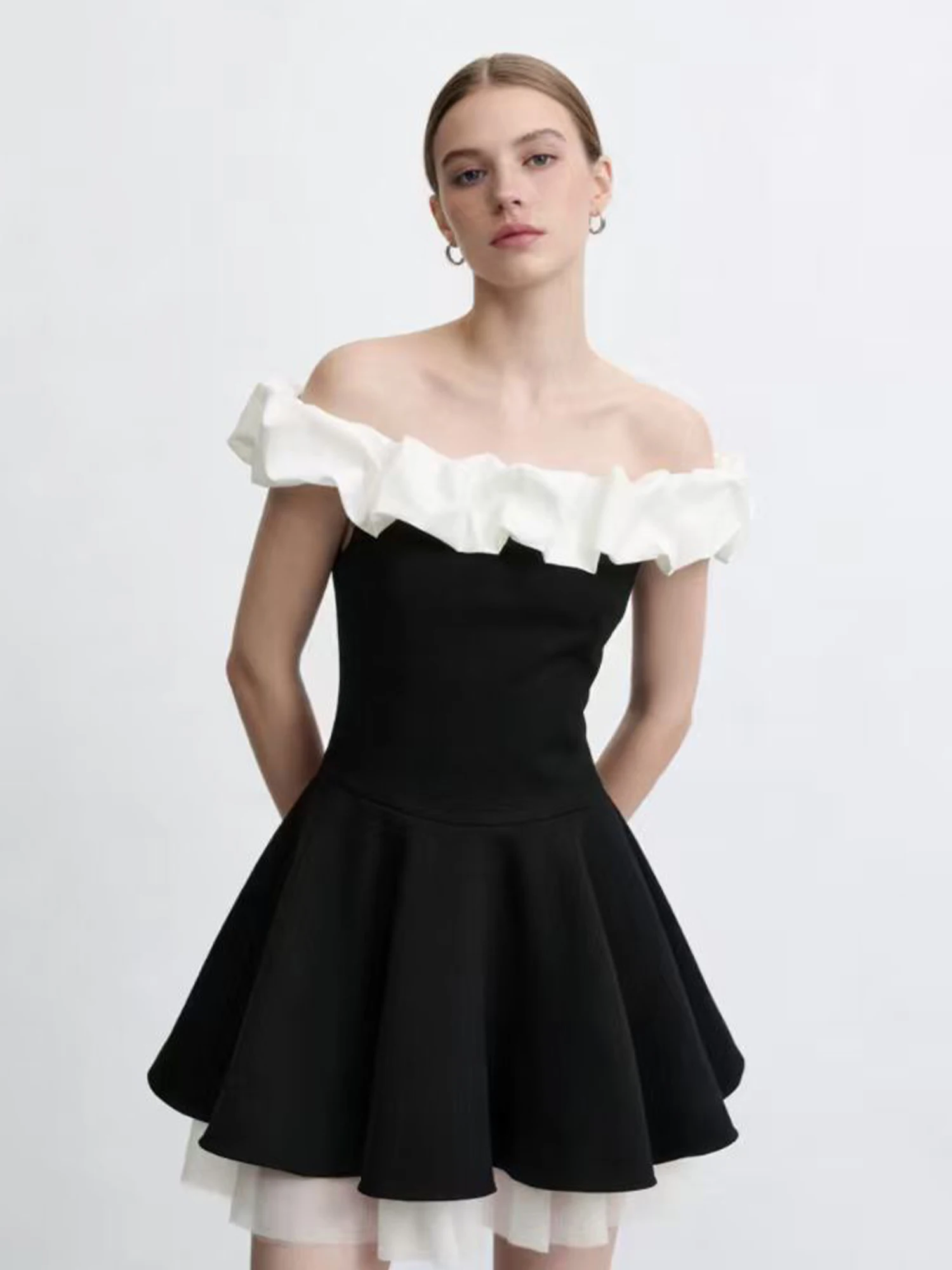 

Женское черное готическое мини-платье в стиле Y2K, с сетчатыми вставками, пышное, в стиле преппи, балетное, для дня рождения, А-силуэт, летнее