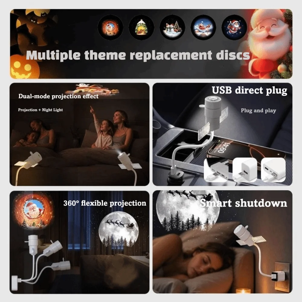 LED Star Projector 360 Degree Rotation USB Powered Projection Lamp Festive Atmosphere Holiday Decor Christmas Projector Light