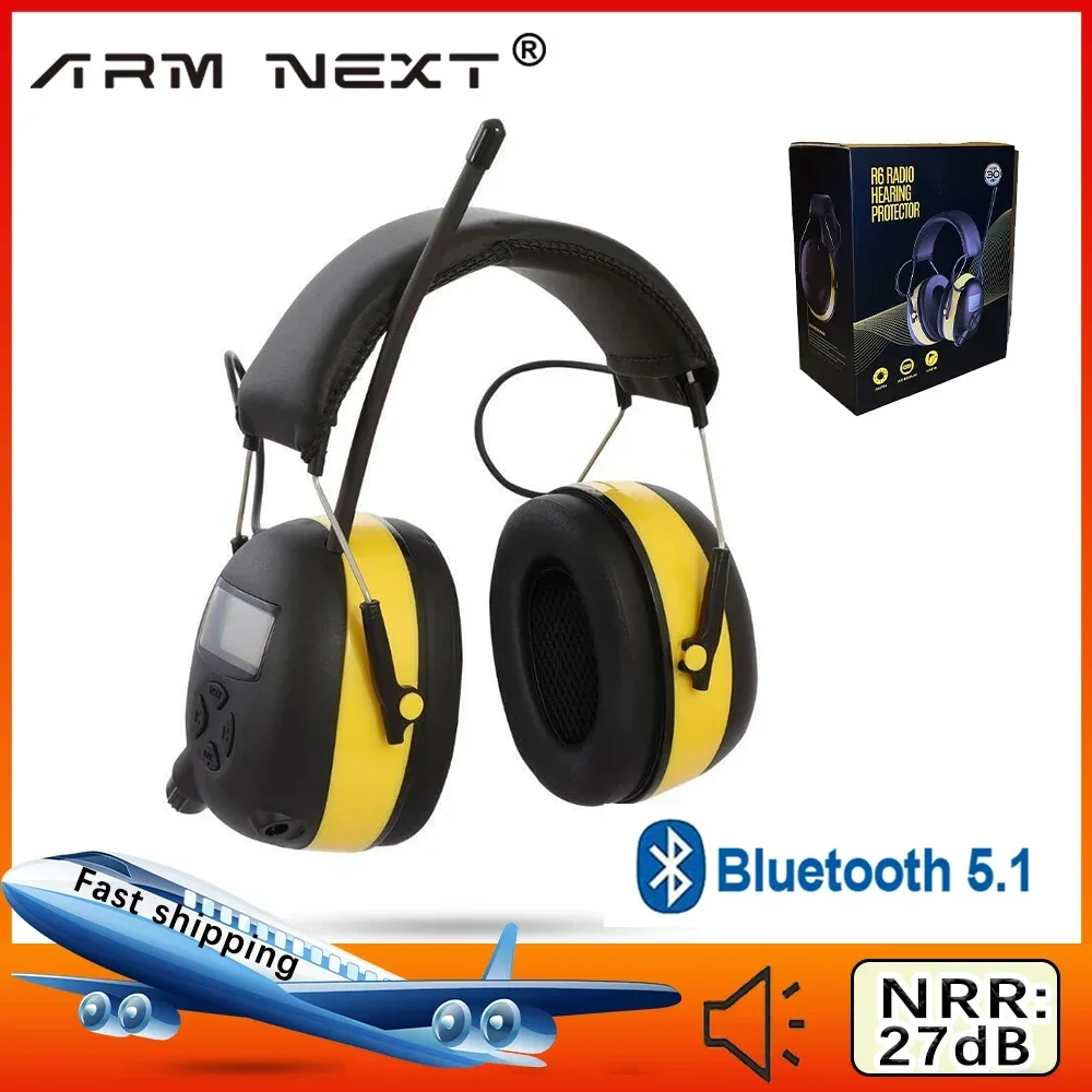 5.1Bluetooth Digital AM/FM Stereo Radio EarMuff NRR 30dB Ear Protection for Mowing Professional Hearing Protector Headphone