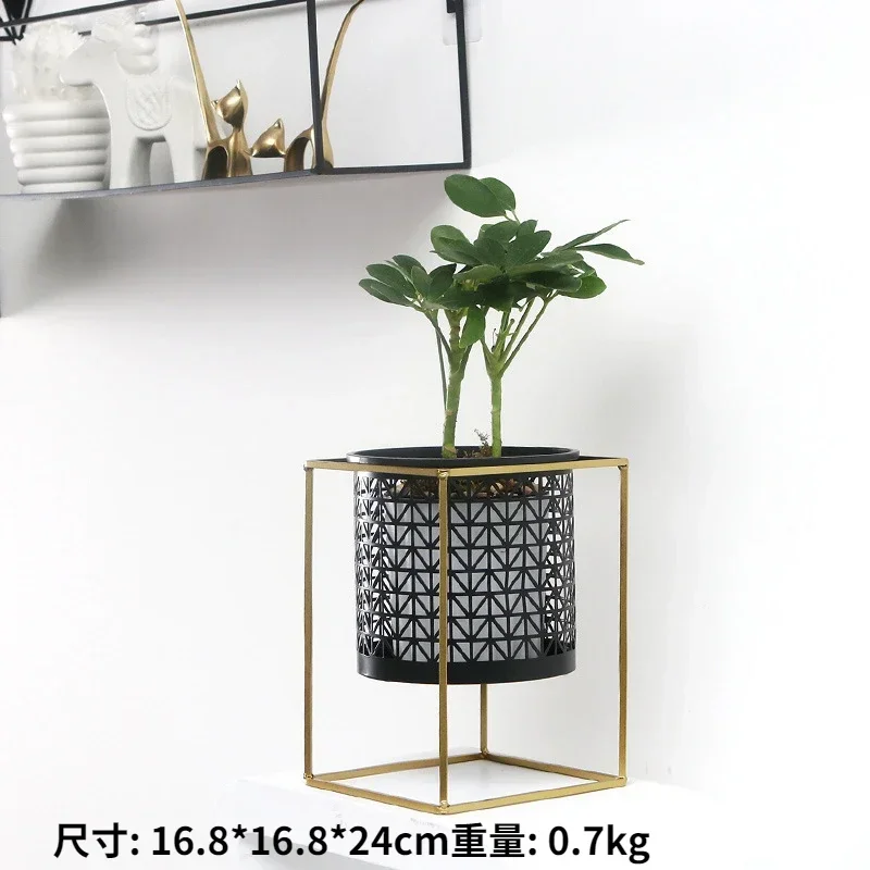 Limited Nordic Light Luxury Gold Hollowed Flower Pot Creative Fashion Balcony Plant Stand Simple Atmosphere Indoor Decor Shelf