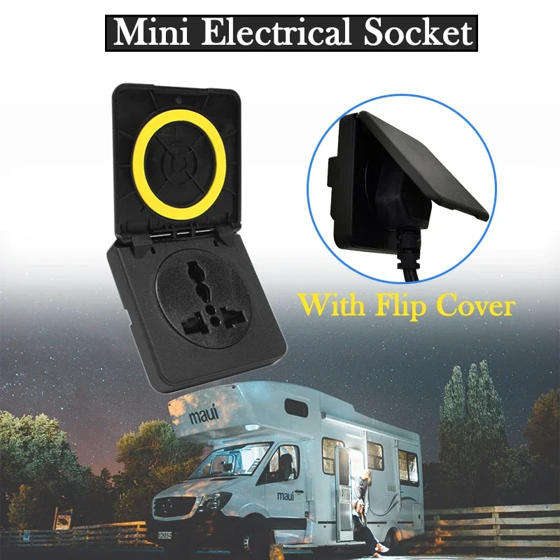 Waterproof Flip Cover Electrical Socket – Black Nylon RV Socket with Plug for Caravan, Home & Motorhome