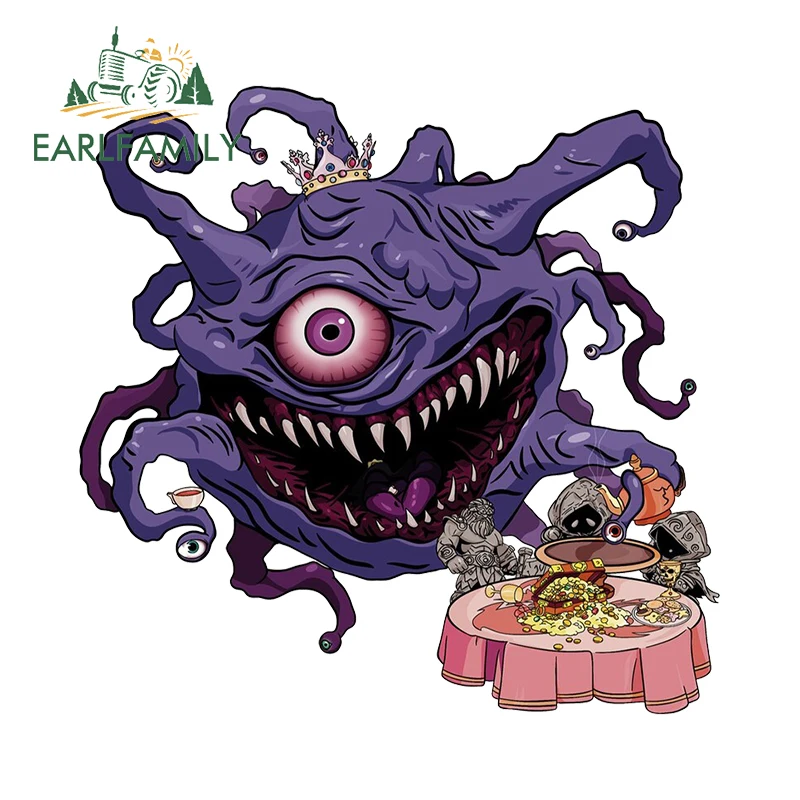 EARLFAMILY 13cm X 12.8cm Purple Monster Car Sticker Anime Scratch-Proof Decal Waterproof Windshield Air Conditioner Graphics