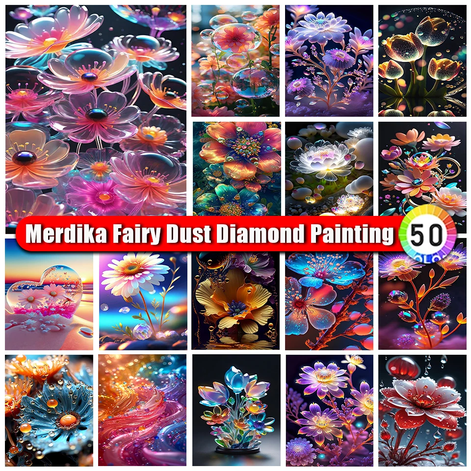 

Merdika Fairy Dust Diamond Painting Flower Rhinestones Full Square Round Diamond Embroidery Lotus Mosaic Picture Decor For Home