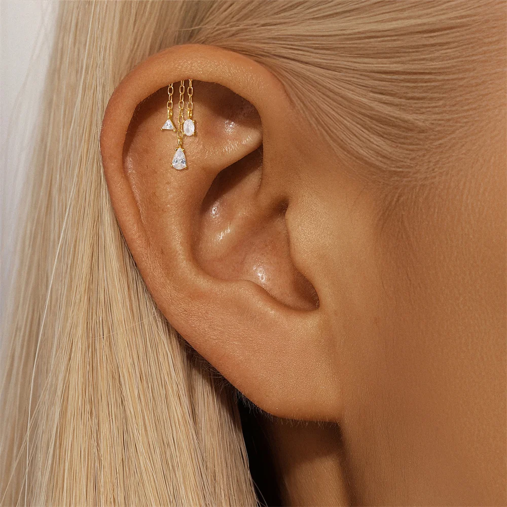 AIDE 925 Sterling Silber Geometrische Glatte Ketten-Quasten-Ohrringe für Damen, Knorpel-Spiral-Piercing, flache Rückseite, zum Schlafen tragbar – Detail 27