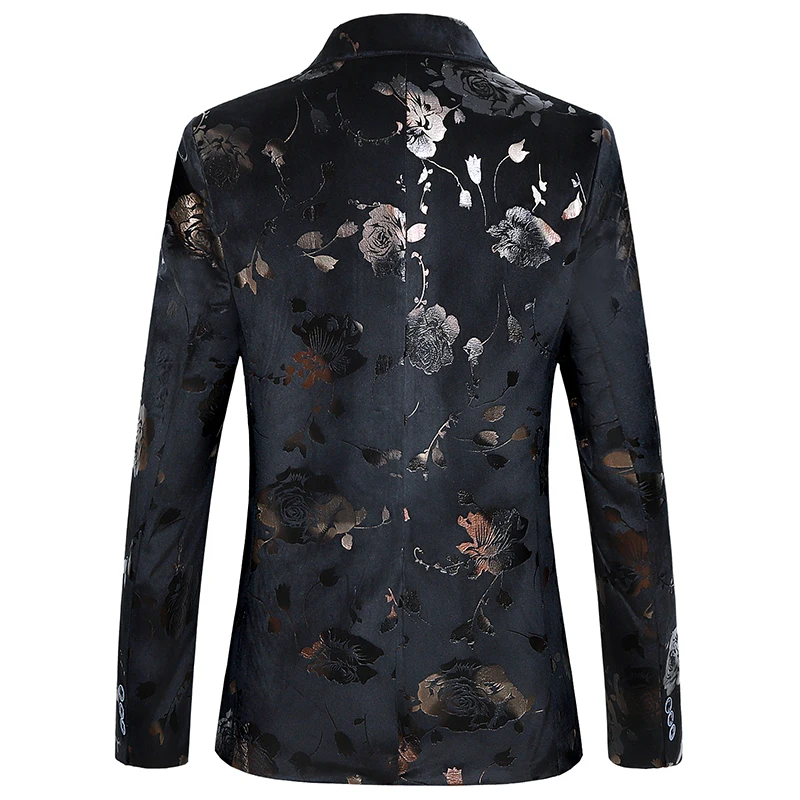 Men\'s Floral Print Bronzing Slim Fit Large Size 6XL Suit Coat Fashion Casual Male Banquet Blazer Jacket