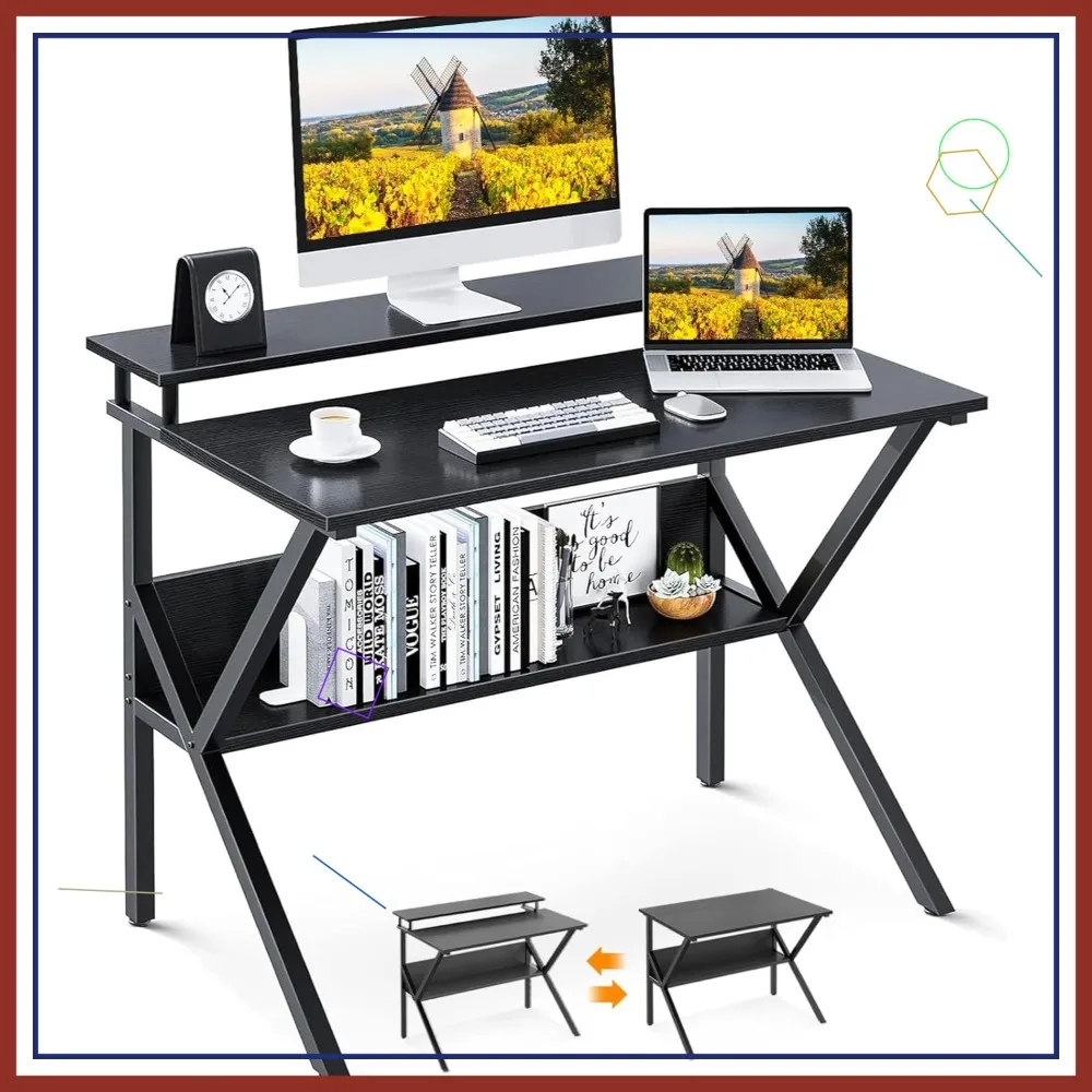 

27.5 Inch Small Computer Desk with Storage, Kids Study Table for Small Spaces, Homeschool Desk with Monitor Stand
