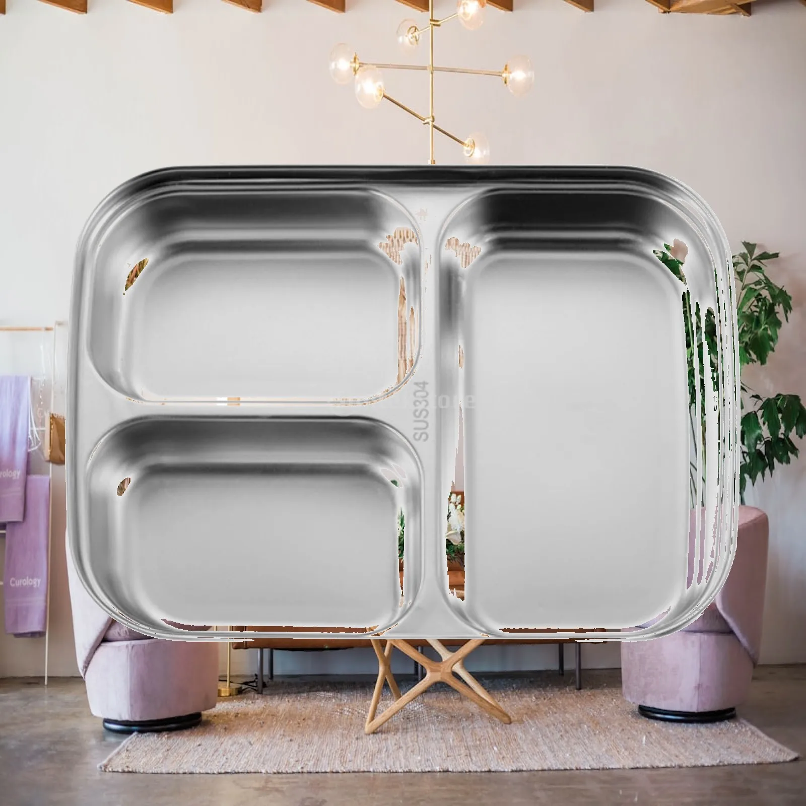 Stainless Steel Partition Plate Lunch Tray 3 Compartment Food Dish Snack Platter for Portion Control in School Cafeteria