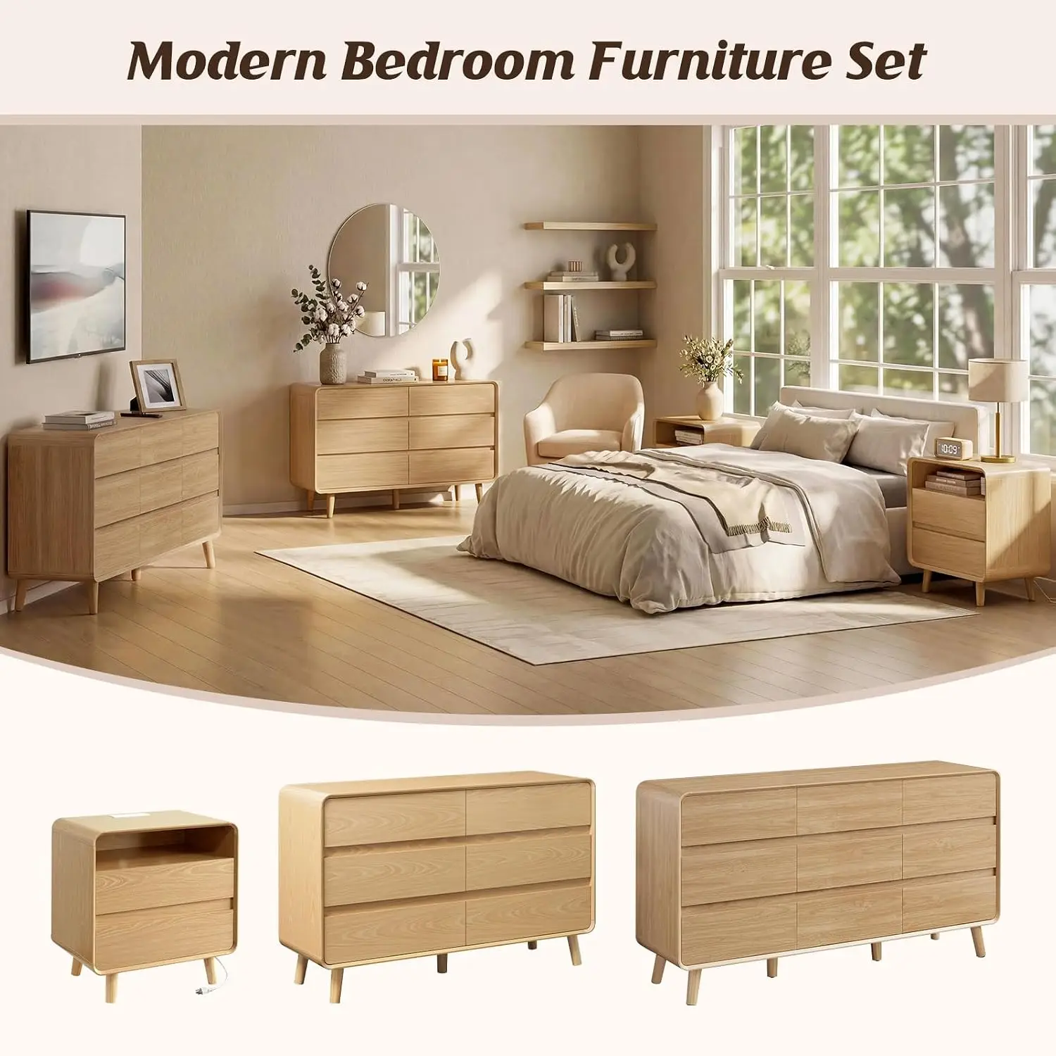 9 Drawer Dresser for Bedroom, 55'' Wide Modern Wood Chest of Drawers, Large Storage Drawer Dresser TV Stand