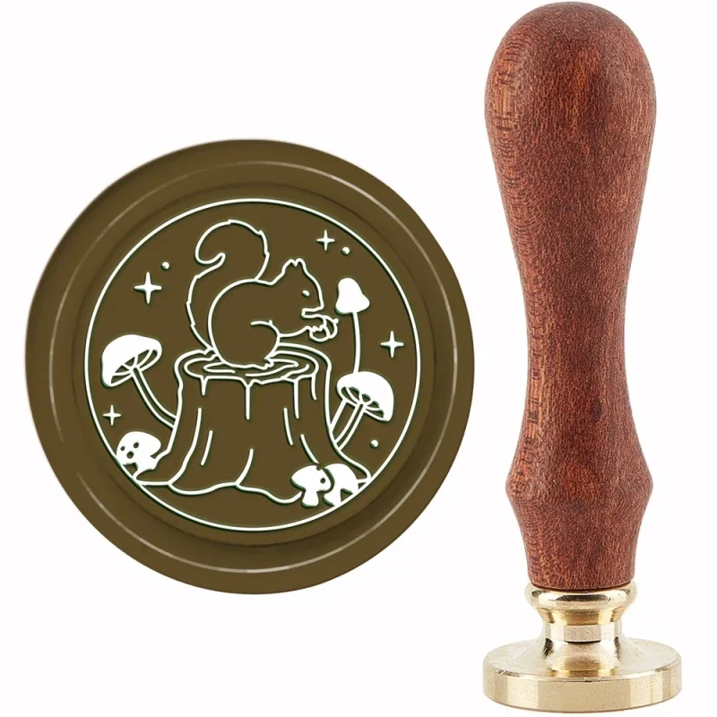 1PC Mushroom Wax Seal Stamp Squirrel Vintage  30mm Retro Removable Brass Head with Wood Handle for Wedding Invitations Envelopes