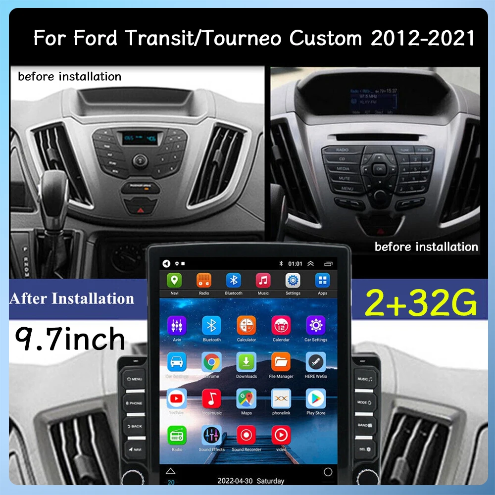 9.7inch Car Stereo Radio Player GPS Navi Head Unit with Android14 Carplay/Android Auto For Transit/Tourneo Custom 2012-2021