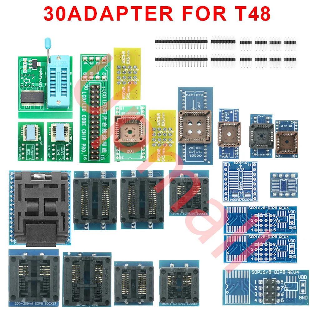 2023 XGecu T48 (TL866-3G) 30 Adapter For T48 Programmer Support 31000+ ICs for SPI/Nor/NAND Flash/EMMC BGA/TSOP/SOP/PLCC