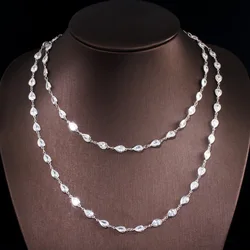 ThreeGraces Elegant Cubic Zirconia Stone Silver Color 90cm Long Link Chain Necklace for Women Trendy Daily Party Jewelry PN164