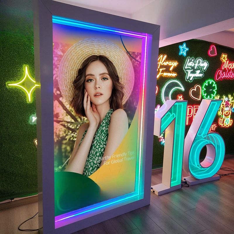 Custom RGB Light Emitting Diode Backlit Photo Frame Holder for Wedding Party Event Decoration and Mall Display