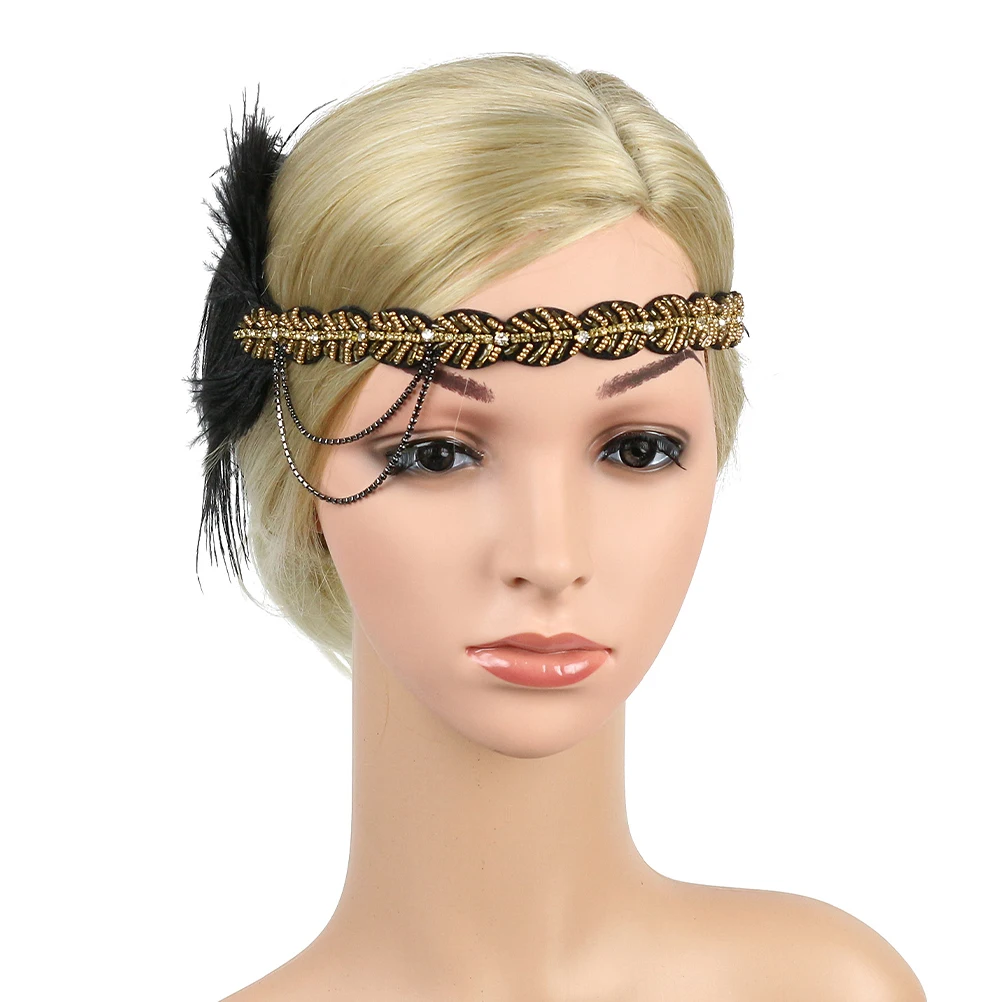 

Rhinestone Headband Women Jewelled Polyester Decorative 1920s Flapper Beaded Headpiece Wedding Party Accessories Crystal Faux
