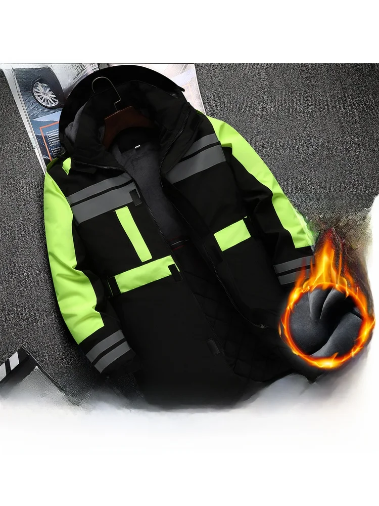 

Мужская зимняя утепленная куртка с подкладкой из флиса, светоотражающая, хлопковая, рабочая, средней длины, с принтом и вышивкой, теплая, на подкладке