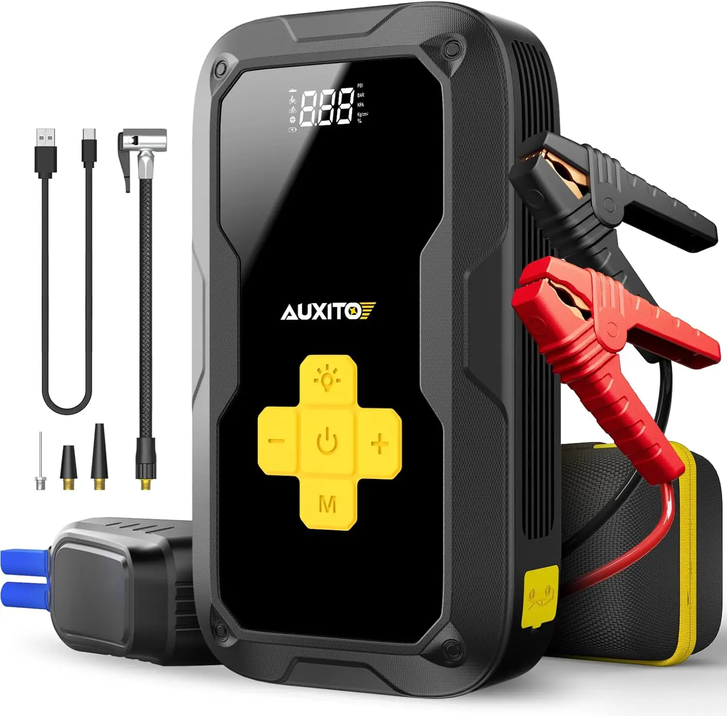

6000A Portable Car Jump Starter with 150PSI Air Compressor, Power Bank, Emergency Light for All Vehicles