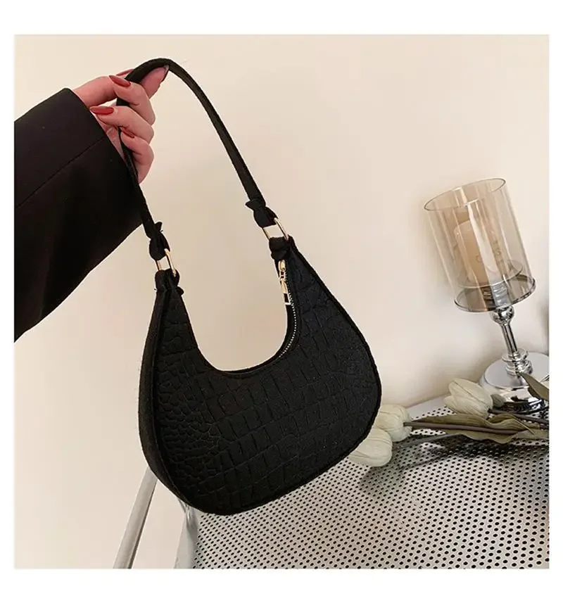 

Fashion Felt Cloth Pattern Shoulder Bags For Women Small Handle Underarm Bag Clutch Luxury Solid Color Female Handbag With Purse